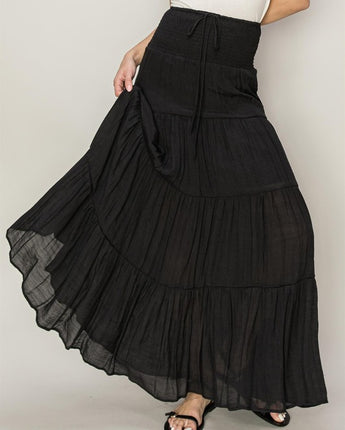 HYFVE D-Drawstring Waist Tiered Maxi Skirt (S, M, L)