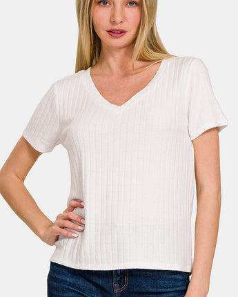 Zenana Ribbed Short Sleeve T-Shirt (S-XL)