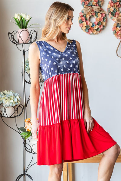 USA Flag Theme Contrast Tank Dress (S-3XL)