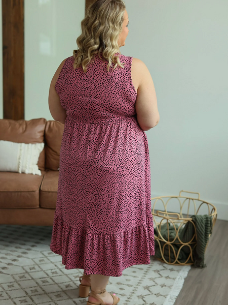 Bailey Pink Dot Mid Length Dress with Ruffle Detail (SM-4X)