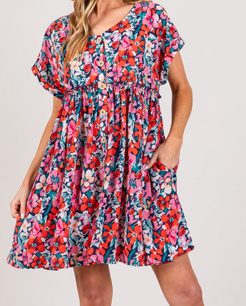 SAGE + FIG Floral Button Down Short Sleeve Mini Dress