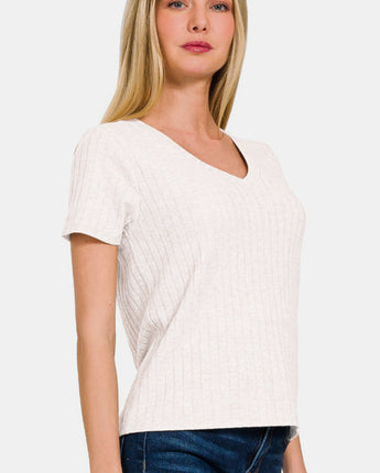 Zenana Ribbed Short Sleeve T-Shirt (S-XL)