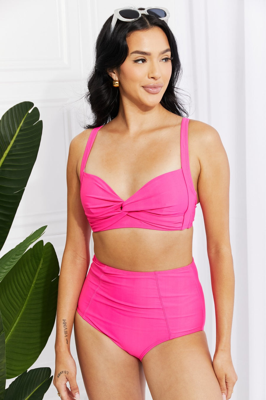 Marina West Swim Take A Dip Twist High-Rise Bikini in Pink (S-2XL)