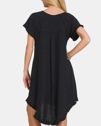 Zenana Fringe Edge High Low Flowy Dress with Pockets (S-M-L)