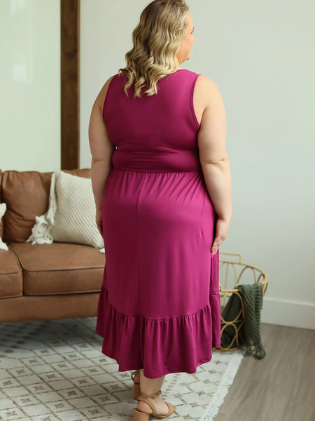 Bailey Magenta Mid Length Dress with Ruffle Detail (SM-4X)