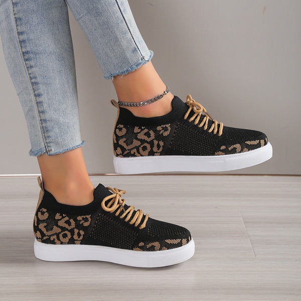 Lace-Up Leopard Flat Sneakers - Available in Black, Red, and Gray!