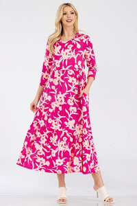 Celeste Floral Round Neck Ruffle Dress (Sizes S-3X)