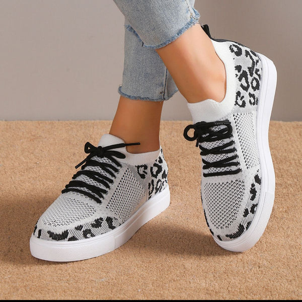 Lace-Up Leopard Flat Sneakers - Available in Black, Red, and Gray!