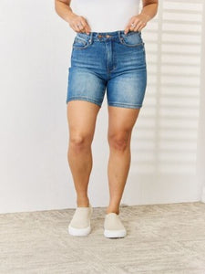 Judy Blue Tummy Control Double Button Bermuda Denim Shorts (Sizes S-3XL)