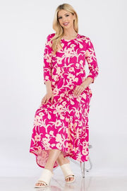 Floral Round Neck Ruffle Dress (Sizes S-3X)