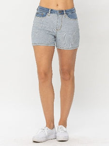 Judy Blue Color Block Denim Shorts (S-3XL)
