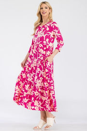 Floral Round Neck Ruffle Dress (Sizes S-3X)