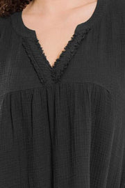 Raw Hem Notched Short Sleeve Little Black Dress (LBD)