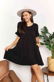 Double Take V-Neck Flounce Sleeve Tiered Dress (2 color choices)
