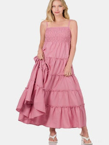 Zenana Woven Smocked Tiered Cami Maxi Dress (Sizes S-XL)